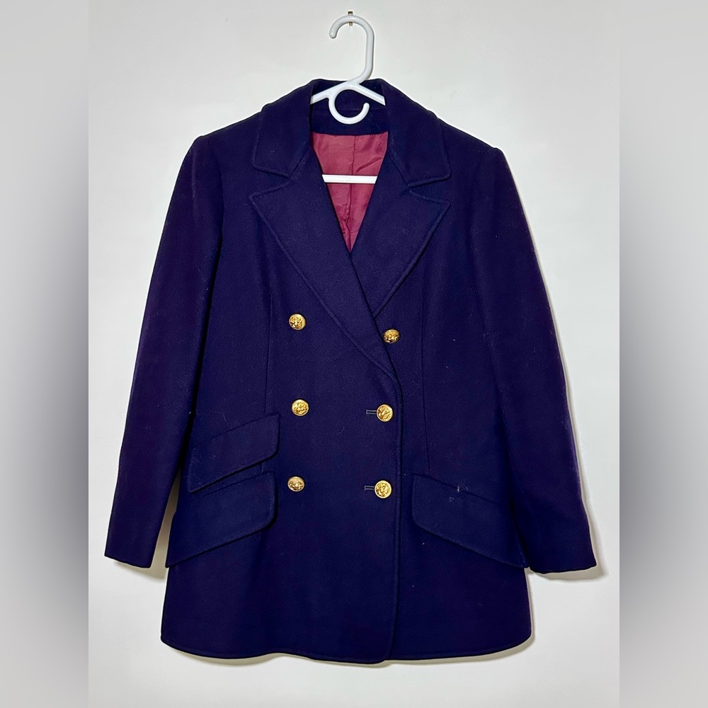 Vintage Anne Klein Navy Pea Coat with Gold Buttons